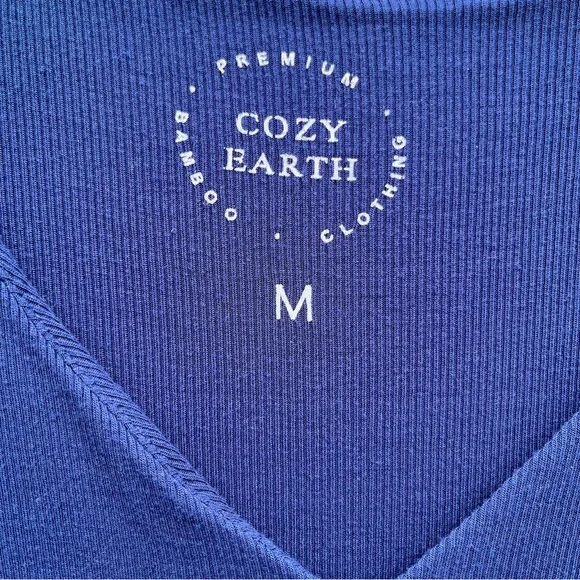 Cozy Earth Bamboo Rib Knit Ultra Soft V-Neck Tank Lounge Nightgown Dress Navy M - Picture 6 of 7